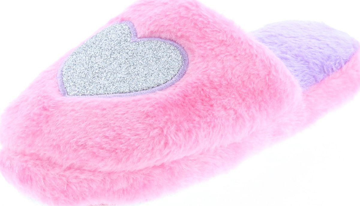 Girls PINK HEART SLIPPERS Plush Sherpa Lined RUBBER SOLE Size 11-12 13-1 4-5