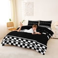 thumbnail image 2 of Castle Fairy Race Checkered Pattern Queen Duvet Cover Set for Teens, Minimalist Track Print Bedding for Bedroom, Black White,Black Reversible,3-Piece,No Comforter, 2 of 6