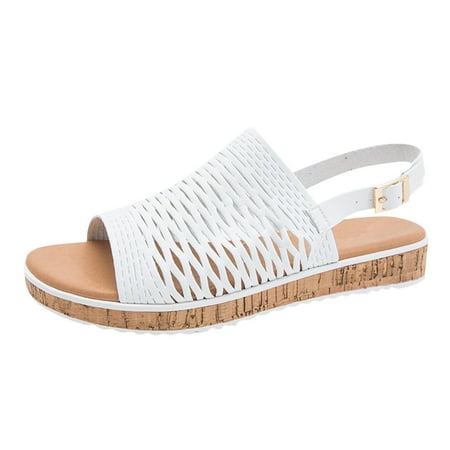 

Womens Sandals Ladies Summer Flat Heeled Thick Soled Hollow Breathable Large Size Sandals