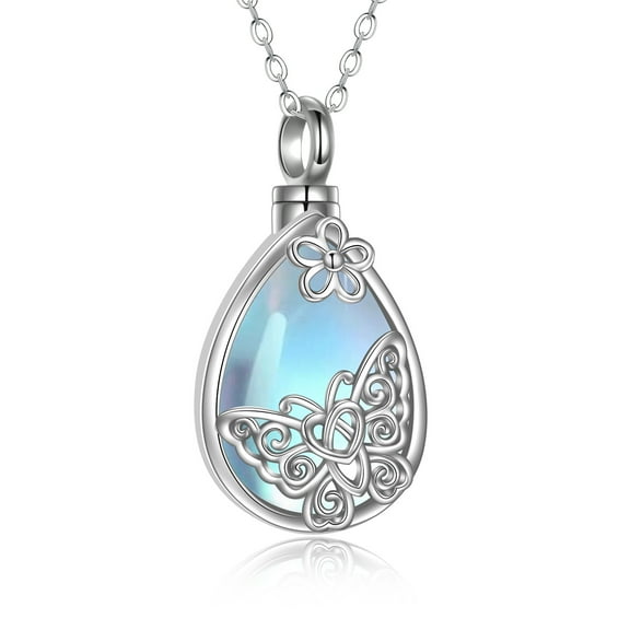 Butterfly Moonstone Urn Necklace for Ashes 925 Sterling Silver Teardrop Moonstone Butterfly Pendant Cremation Keepsake Necklace for Women Jewelry