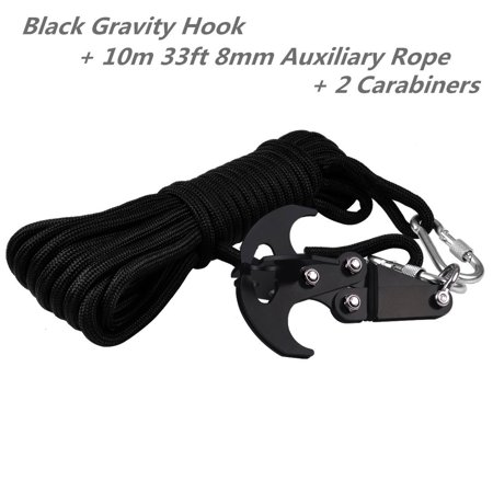 Cyfie Gravity Hook Grappling Hook-Black, Stainless Steel Tree Climbing Claw Carabiner with 10m/33ft