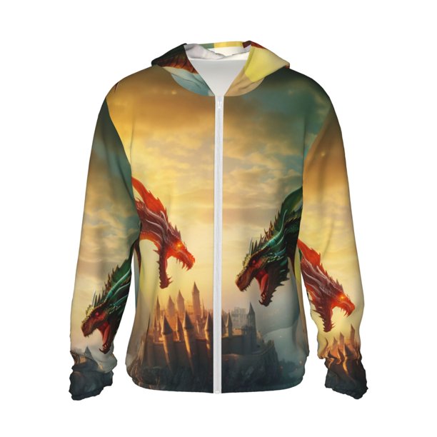 Balery Castle Red Green Sky Dragon Sudadera ligera de manga larga con capucha y protección solar UPF 50+ para hombre y mujer, ideal para pesca y running-Medium
