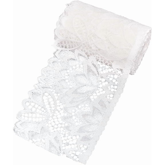 10 Yards 4Inch White Stretchy Lace Ribbon Polyester Sewing Lace Trim Fabric Elastic Trim Fabric with Floral Pattern Perfect