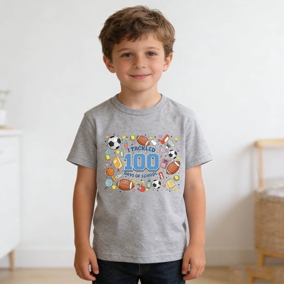 HCYSFG Boys Back To School T Shirt Sports Graphic Print Short Sleeve Crew Neck 100 Days Design Classic Fit Top Casual School Wear Tee