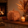 thumbnail image 4 of Clearance! Handmade Woven Rattan Pumpkin Decorations, Artificial Faux Pumpkins, Halloween Christmas Thanksgiving Farmhouse Fall Home Table Tray Decorations， Orange, 4 of 6