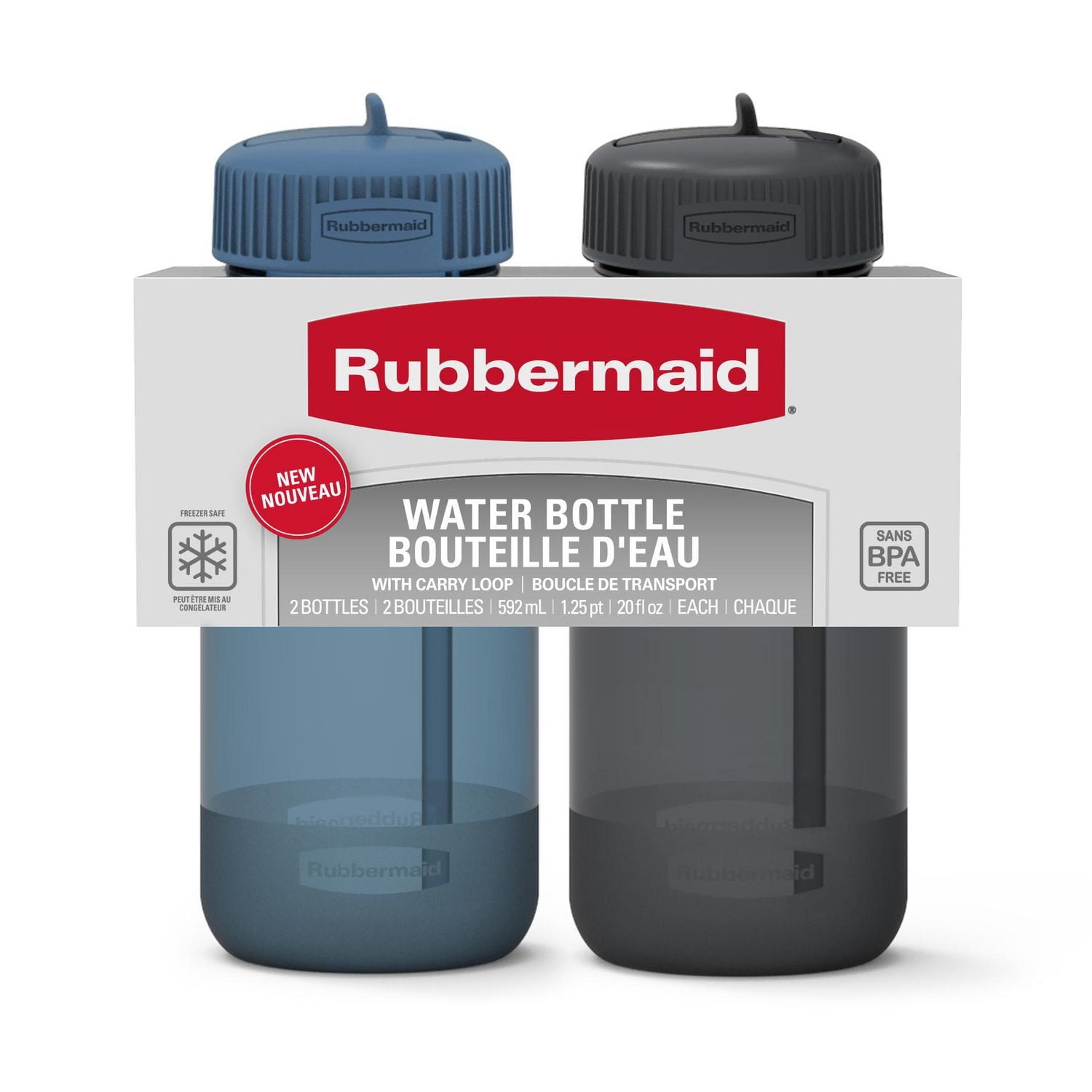 Bouteilles d'eau Rubbermaid 591mL avec boucle de transport, paquet de 2