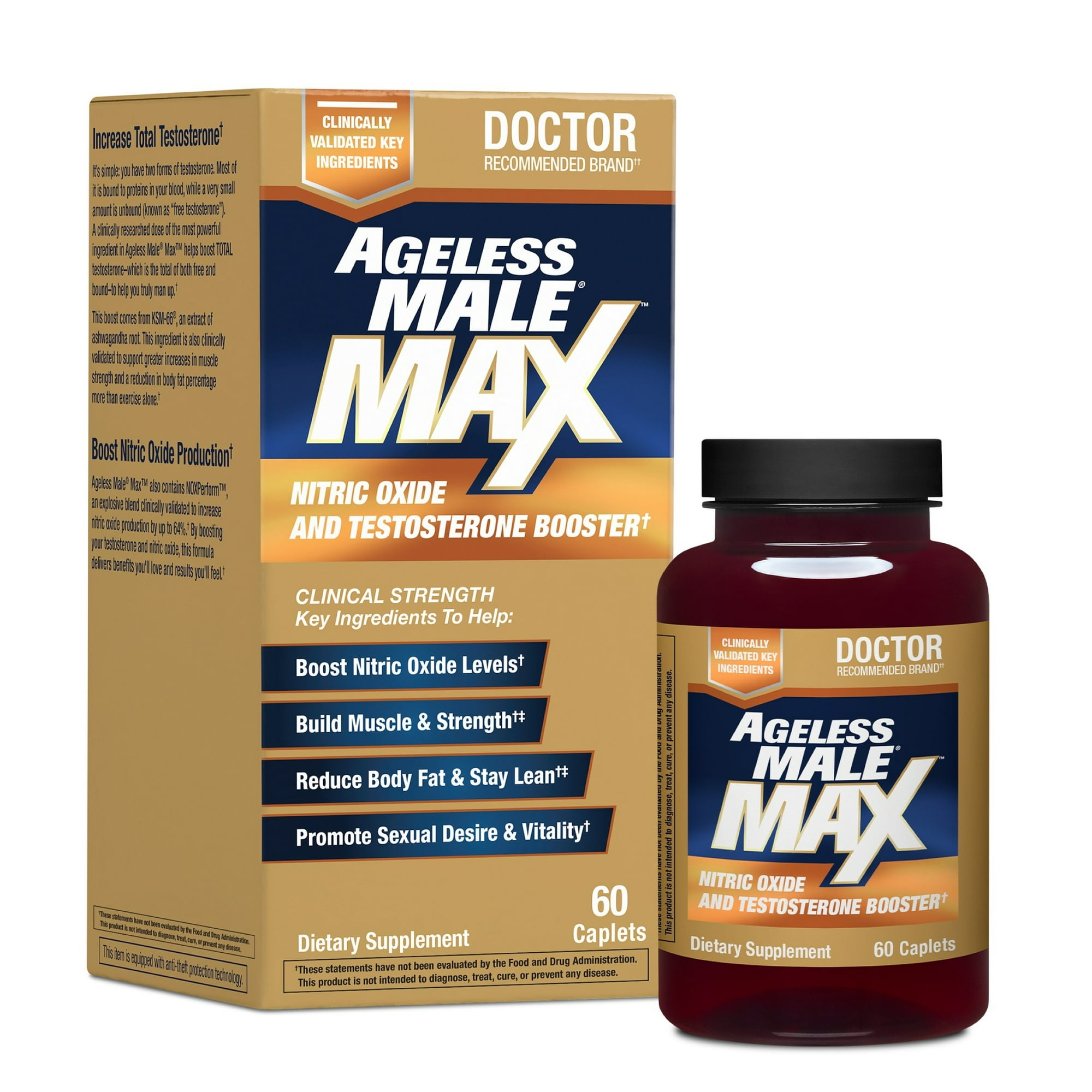 Ageless Male Max Total Testosterone Booster for Men with Ashwagandha, 60 Capsules