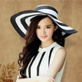 thumbnail image 2 of ZSQDM Womens Big Bowknot Straw Hat Stripe Floppy Foldable Roll Up beach Cap Sun Hat beanie Hats Baseball Caps Cradle Cap Brush, 2 of 7