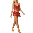 thumbnail image 2 of Allegra K Women's Sequins Tassel Crop Top Mini Skirts Sparkly Dance Shiny Set, 2 of 5
