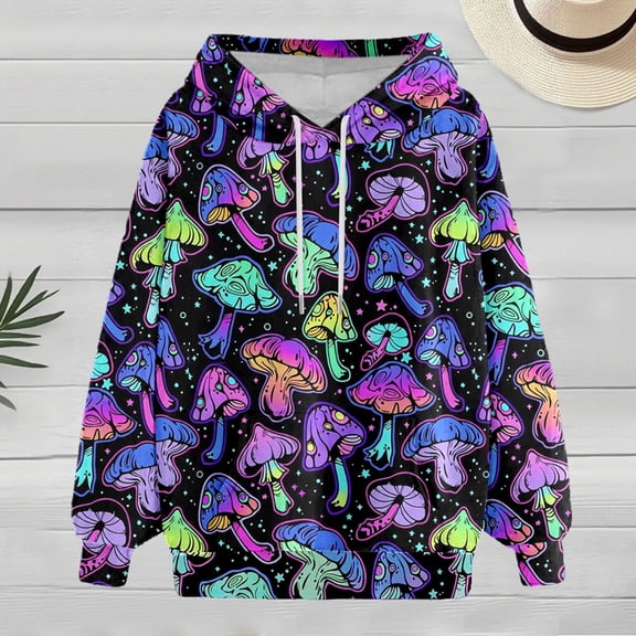Hoodies For Men And Women Colorful Mushroom 3D Graphic Sweatshirt Trendy Vintage Sweatshirt Pullover Tops (Multicolour L)
