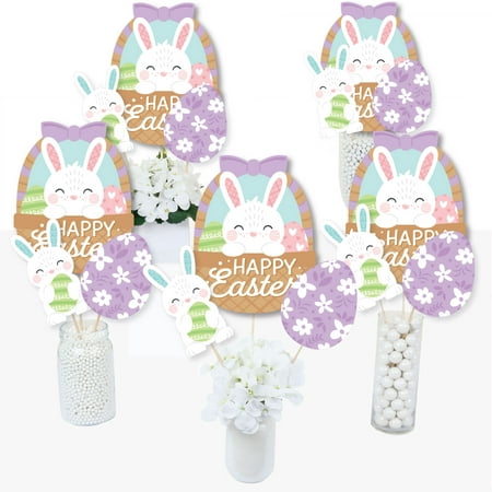 Big Dot of Happiness Spring Easter Bunny - Happy Easter Party Centerpiece Sticks - Table Toppers - Set of 15