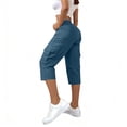 thumbnail image 7 of Lumtrix Cargo Capris For Women Summer Dressy Casual Loose Capri Pants With Pockets High Waisted Work Button Cropped Pant Blue S, 7 of 7