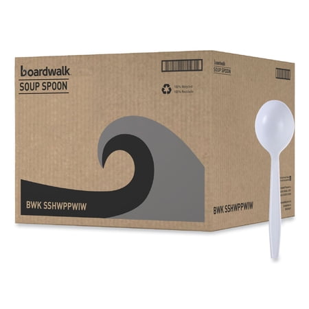 Boardwalk BWKSSHWPPWIW Heavyweight Wrapped Polypropylene Cutlery Soup Spoon, White
