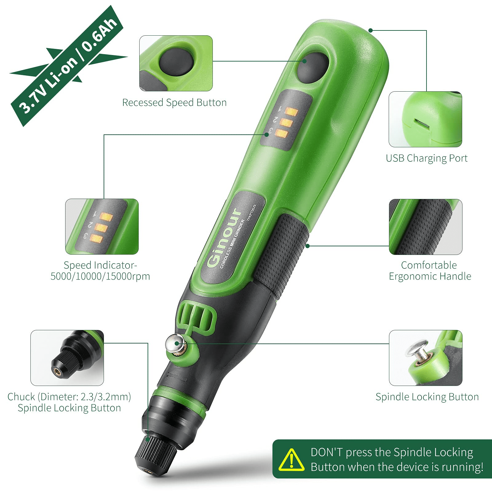RUSUO Mini Grinder Tool,Multifunctional Mini Handheld Electric Grinder Set  6000-15000rpm Power Rotary Tool Kit Rechargeable 3 in 1 Polisher Driller
