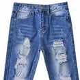 thumbnail image 4 of Boy's Skinny Fit Ripped Distressed Fashion Denim Jeans Pants (Dark Blue 9-10 Years), 4 of 8