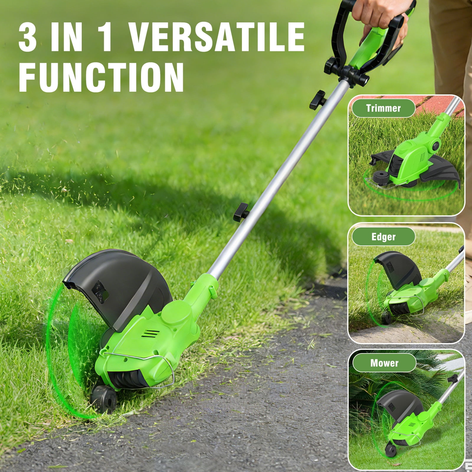 CATGOOD String Trimmer Cordless, 2AH Lawn Tool with 12" Cutting Width, Weed Wacker with Auto Spool Feed, 2 Batteries and Fast Charger, Green