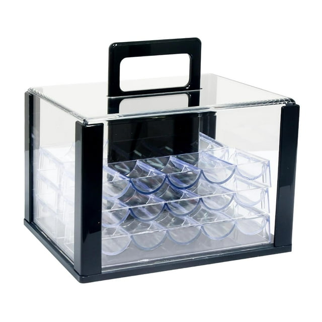 Contenedor de almacenamiento de chips, acrílico, portátil, transparente, para el hogar, bar, multiusos, con capacidad para 600 unidades, vitrina, con 6 bandejas de 40 mm