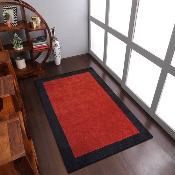 Rugsotic Carpets Handmade Rugs Hand Knotted Loom Rectangle 8'x11' Red Black Wool for Indoor Use