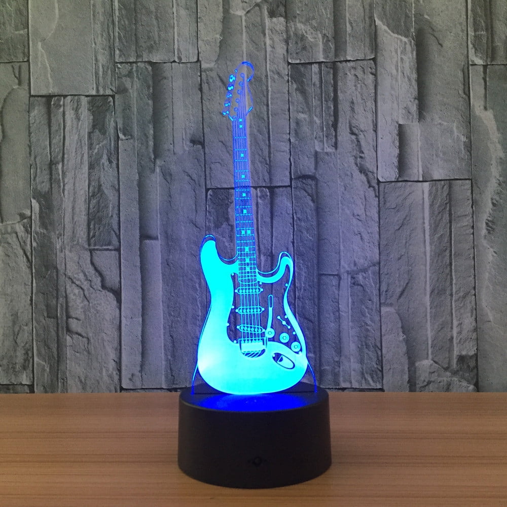 Guitar Electric 3D Light Lamp USB Night 7 Colours Led Touch Change Table Desk 