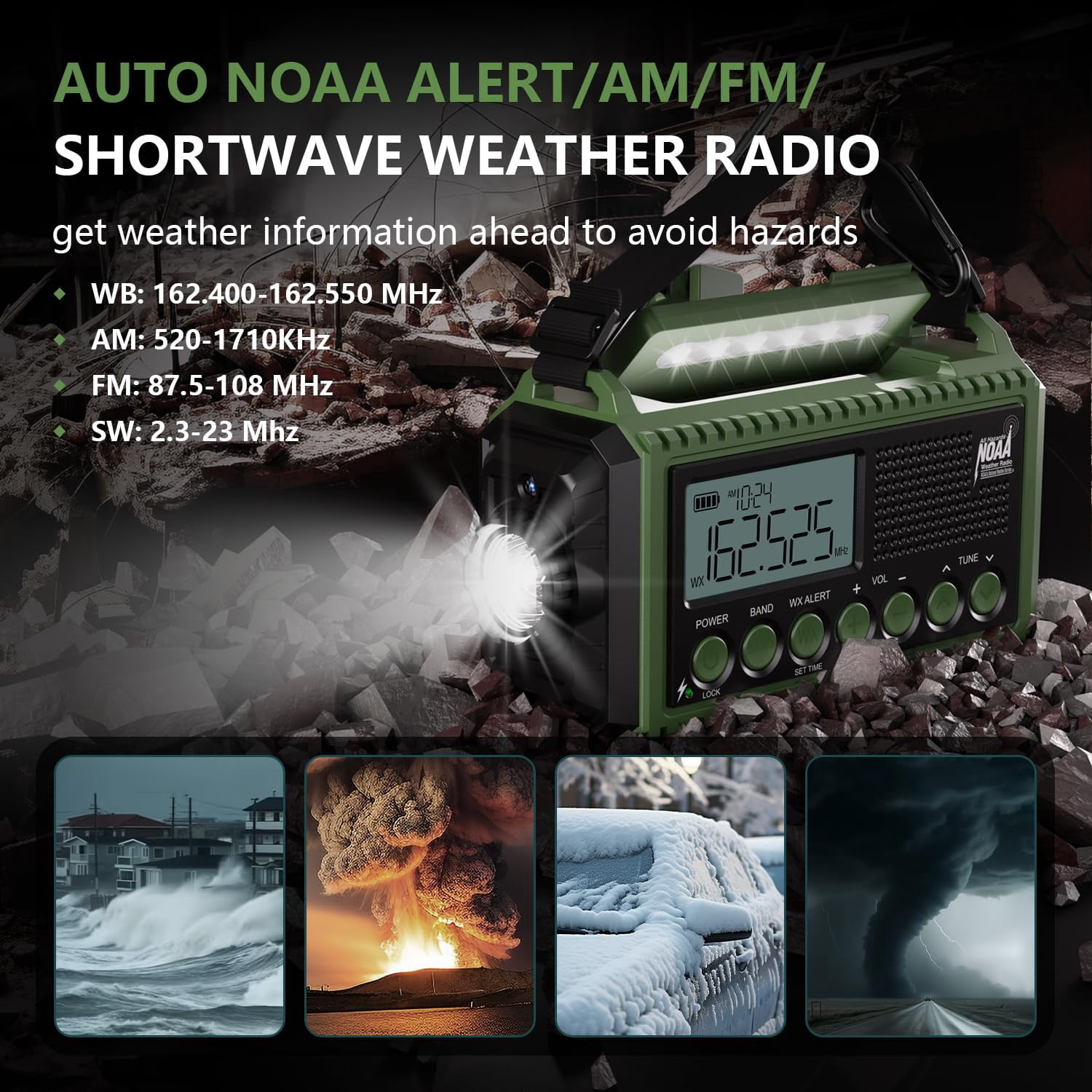 Noaa Emergency Radio With Auto Weather Alerts - 12000mah Solar Hand Crank  6 Power Sources Bright Lcd Digital Tuning Am/fm/sw Receiver Sos Alarm & For Home Camping