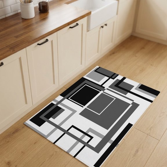 2x3ft Rectangle Rug,Geometric Grey Black Abstract Art Washable Area Rugs Non-Slip Accent Rug Modern Line Block Soft Circle Carpet for Living Room Bedroom Home Office Decor