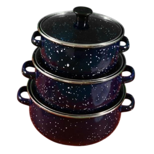 Olla esmaltada de 3 piezas con tapa, creativa, práctica, resistente al calor, para cocinar azul