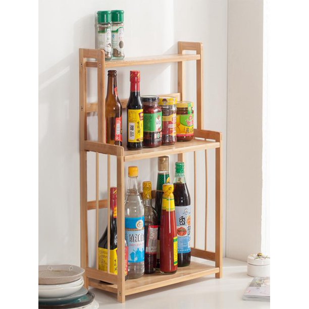 3Tier Wood Spice Rack Standing Kitchen Countertop Organizer US Stock