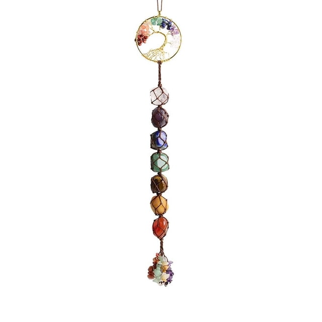 Tree of Life Chakra Stones Healing Crystals Feng Shui Hanging Ornament 7 Chakra Wall Ornaments Meditation Hanging Car Ornament Window Ornament for Home Decor Christmas Tree Decor