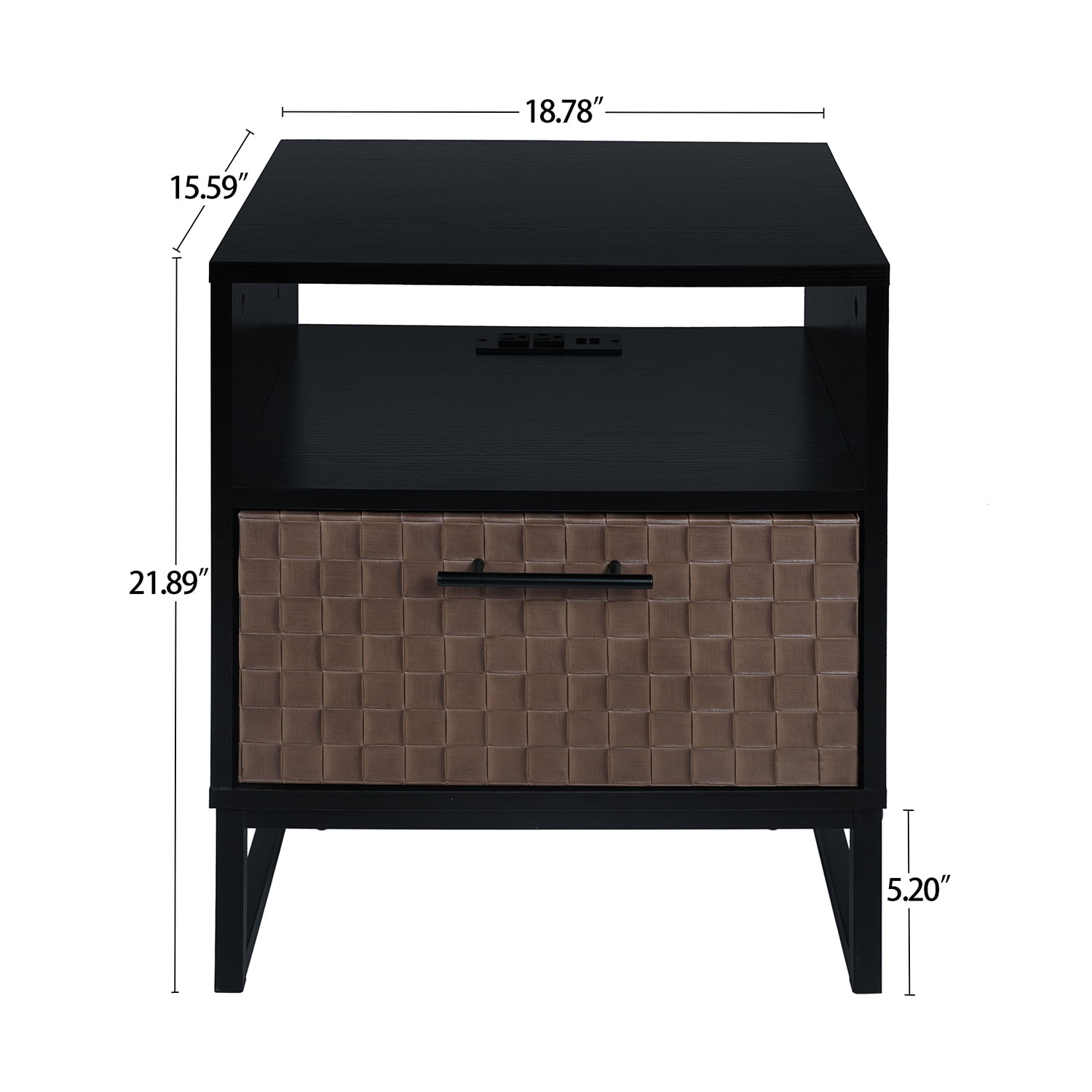 Kadyn Nightstand, 1 Door Bedside Table with Socket, End Table for Bedroom, Black Brown Kadyn Nightstand, 1 Door Bedside Table with Socket, End Table for Bedroom, Black Brown