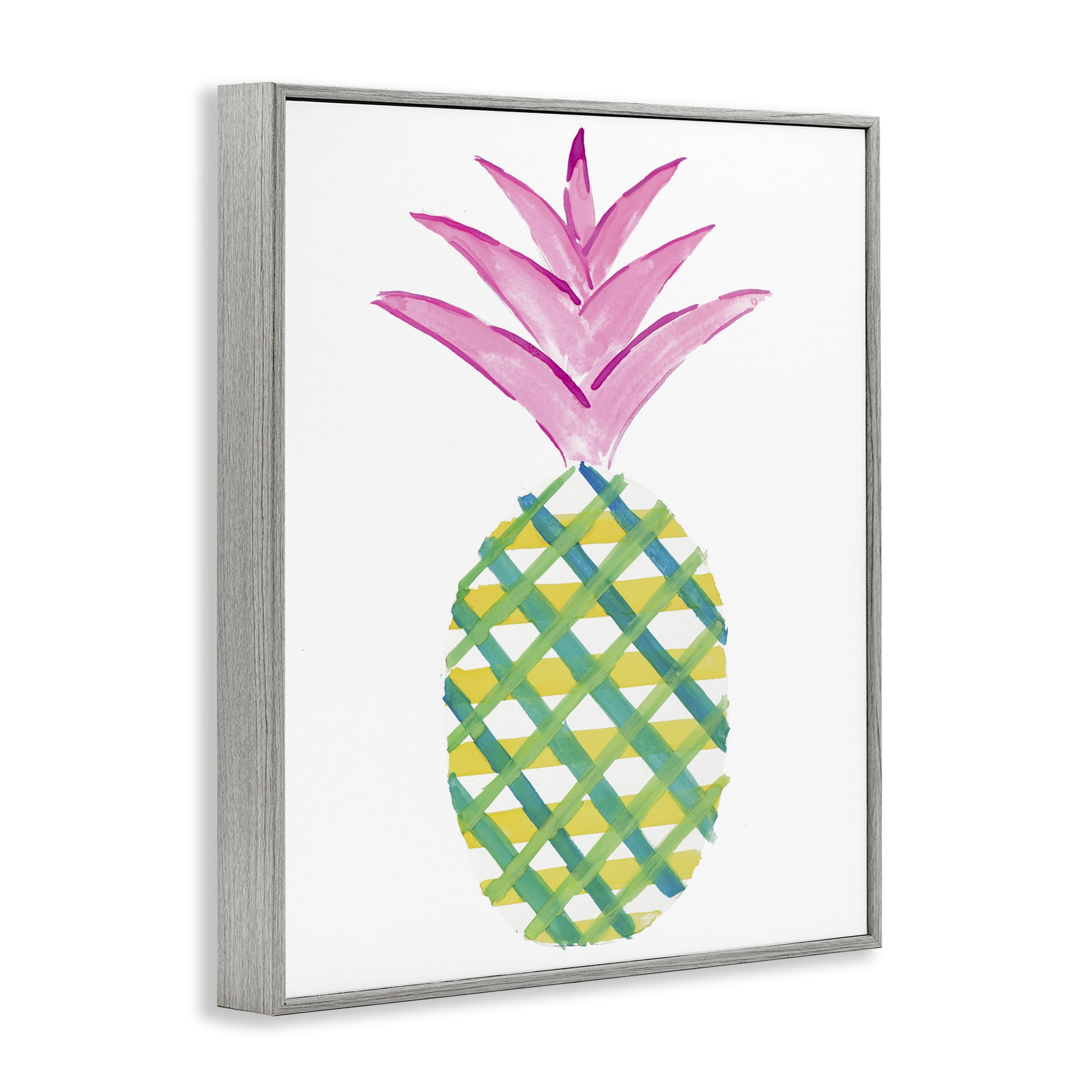 Stupell Industries Tropical Plaid Pineapple Food & Beverage Painting Gray Framed Art Print Wall Art, 24 x 30