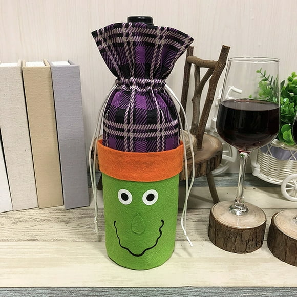 Graflsoa Halloween Ghost Wine Bottle Cover, Reusable Candy Bag for Kids, Party Decoration, Green Style, Non-Woven & Cotton Fabric, Drawstring Closure, 29x8cm