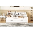 thumbnail image 6 of Kacho Twin to King Size Daybed Frame with Storage Bookcases, 2 Drawers, and Charging Design, Wooden Daybed with Built-in Bookshelves for Teens, Captain Bed, Easy Assembly, White, 6 of 9