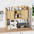 thumbnail image 2 of Fluted Desktop Bookshelf 35.4 x 31.5 in, Wooden Desk Hutch Organizer with 2 Doors, 2-Tier Storage for Home Office Dorm, 2 of 8