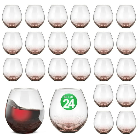 NutriChef Stemless 24 Wine Glasses 15 Ounces, Hand Blown Glasses for Home, Bar & Restaurant, Dishwasher Safe, Gift Set for Wine Lovers, Friends