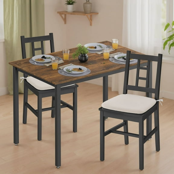 LEDREM 2-Pack Wooden Dining Chairs - Curved Backrest, 264lb Capacity, Removable Cushion, Floor Protectors, Ebony Black