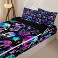 thumbnail image 3 of Homewish Happy Halloween Zipper Twin Comforter Sets with Fitted Sheet and 2 Pillowcases,Multicolor Gradient Skull Zipper Bedding Set,Green Purple,Black Reversible,4pcs, 3 of 8