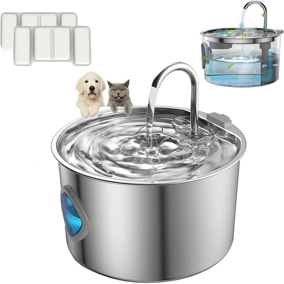 Pawdrate Dog Water Fountain, 3.2L/108oz Stainless Steel Pet Fountain with Quadruple Filtration & Visual Water Level, Super Quiet Automatic for Dogs and Cats