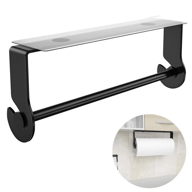 Portarrollos de toallas de papel adhesivo debajo del gabinete, toallero de papel negro para cocina, baño, sin taladrar, acero inoxidable, a prueba de herrumbre Zhivalor 2035006-2