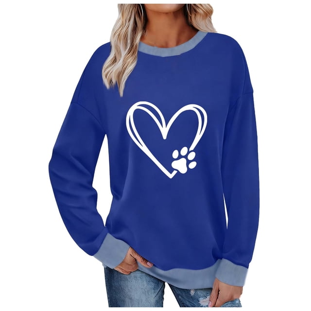 WRKEKC Chandails à Manches Longues pour Femmes, Imprimé, Coupe Ample, Chandail Décontracté Sans Capuchon pour le Quotidien avec Graphique Intégral et Intérieur en Molleton Doux