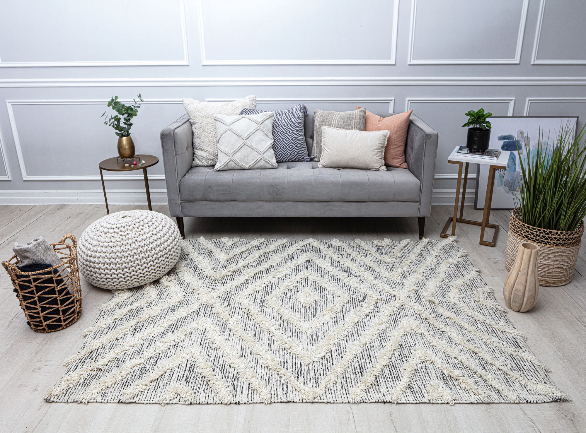 Rugs America Loralai LL10A Diamonds Geometric Contemporary White Area Rug, 5’0”x7’0”