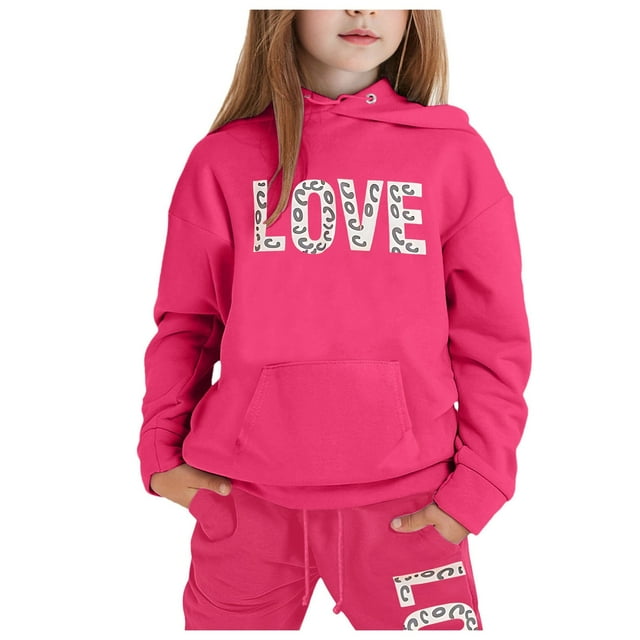 FhsagQ Ensembles pour Filles Mode pour Enfants Décontractée Imprimée Haut à Capuche à Manches Longues Chandail à Capuchon Pantalon Ensemble Tenue Fillette Tout-Petit Tenues de Printemps 3-4T 2-3 Ans