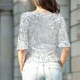 thumbnail image 4 of Patlollav Womens Fashion Half Sleeve Round Collar Print T-Shirt Blouse Sequin Loose Tops, 4 of 6