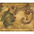 thumbnail image 1 of Baies Rouges Feuilles Vertes sur Damas Parchemin Vintage Brun Bord Design Rétro, Rouleau 15' x 7'', 1 of 3