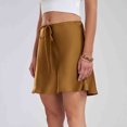 thumbnail image 6 of OSFVNOXV Summer Skirts for Women Satin Silk Mini Skirt Stretch Waistband A-Line Wrap Short Skirt with Drawstring, 6 of 9