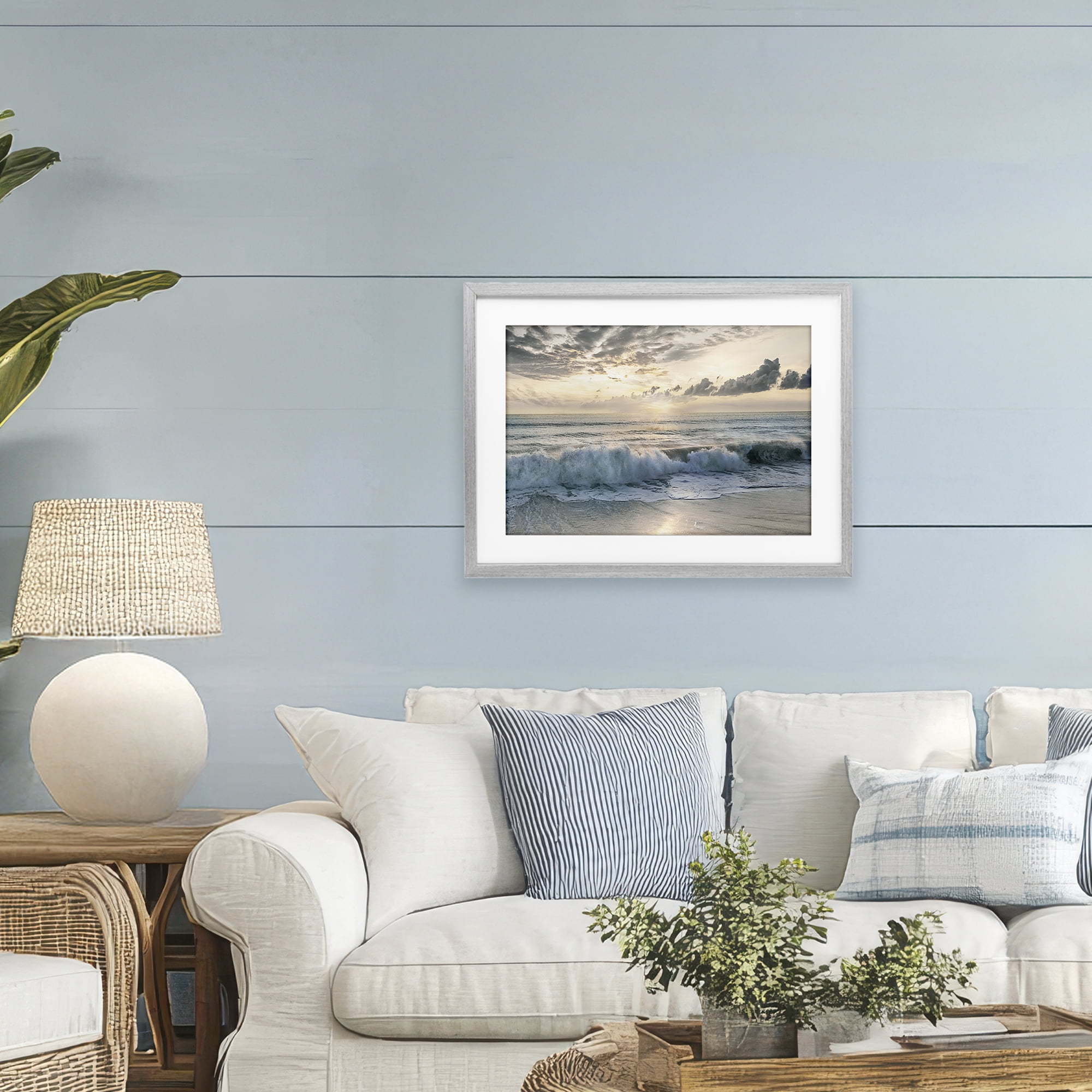 Stupell Industries Sunset Foam Along Shoreline Gray Framed Print Under Glass, design by Mike Calascibetta