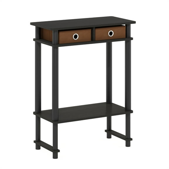 HomeStock Mediterranean Mastery Tall-Wide Console Table with Bin, Espresso/Brown