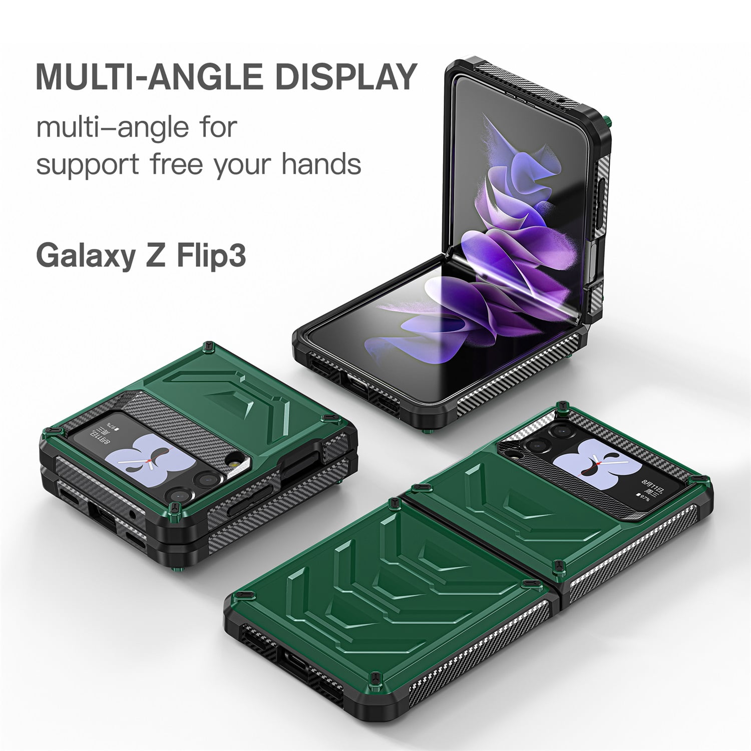 Nalacover for Samsung Galaxy Z Flip 3 Wireless Charging Case,Full-Body Protection Military Grade Heavy Duty Rugged Hard PC Armored Dual Layer Built-in Screen Protector Shockproof Cover.Armygreen