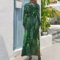 thumbnail image 3 of Tropical Leaves Dress Elegant Palm Leaf Print Stylish Boho Beach Dresses Women Long Sleeve High Neck Sexy Long Maxi Dress, 3 of 5