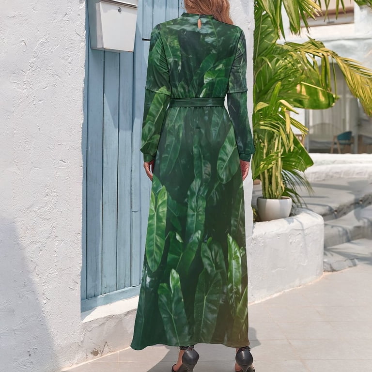 slim fit dress slacks Lilla Cavallo | Tropical Palm Leaf Maxi Dress