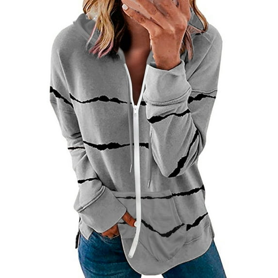 Winter coats for women Womens Hoodie Striped Full Zip Long Sleeve Lightweight Sweatshirts Jacket Coat